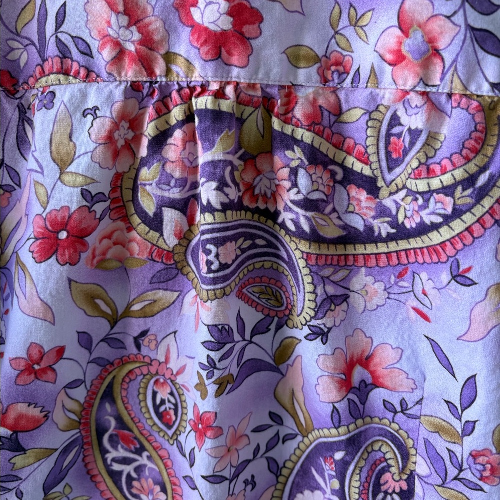 Talbots Stretch 1X Petite Cotton Floral Paisley Button Up‎ Long Sleeve Casual - Picture 9 of 13